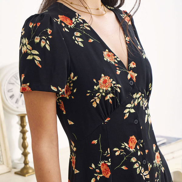 Kambria - שמלת מידי פרחונית עם שרוולים קצרים