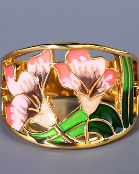 טבעת זהב פרחונית רטרו