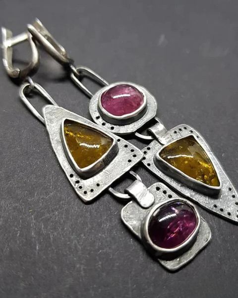 עגילי משולש גיאומטריים רטרו