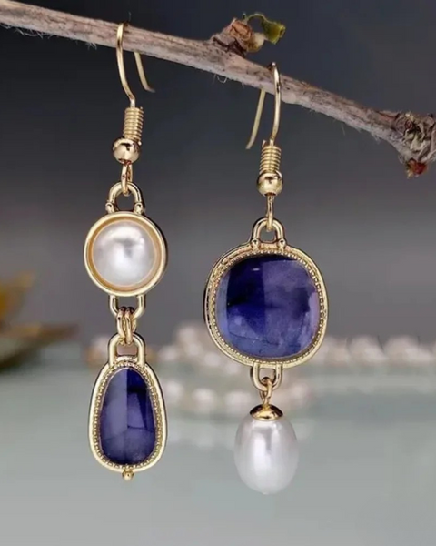 עגילי רטרו עם אבן כחולה - תכשיטי לורה