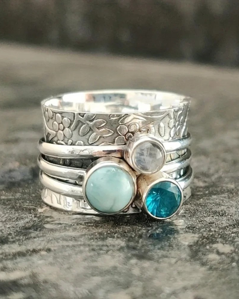 טבעת רטרו עם אבן טבעית - תכשיטי לורה