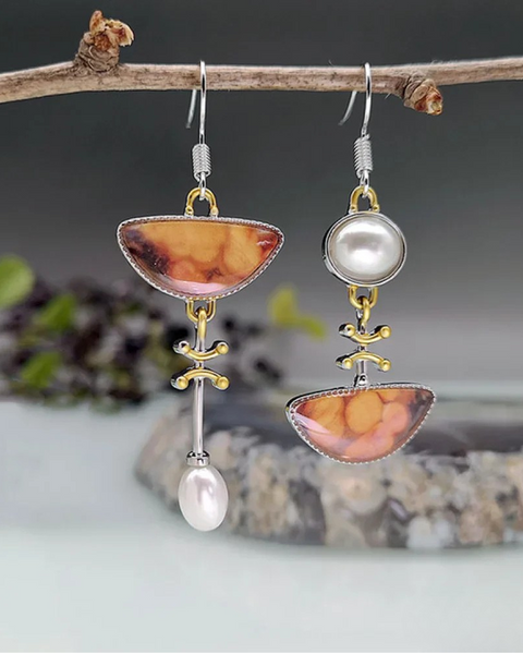 עגילי אבן כתומה טבעיים בסגנון רטרו