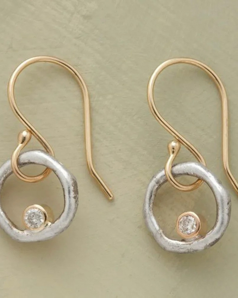 עגילים וינטג' מזהב וכסף עם זירקון