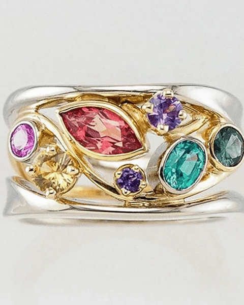 טבעת כסף וינטאג' עם זהב וזירקוניה