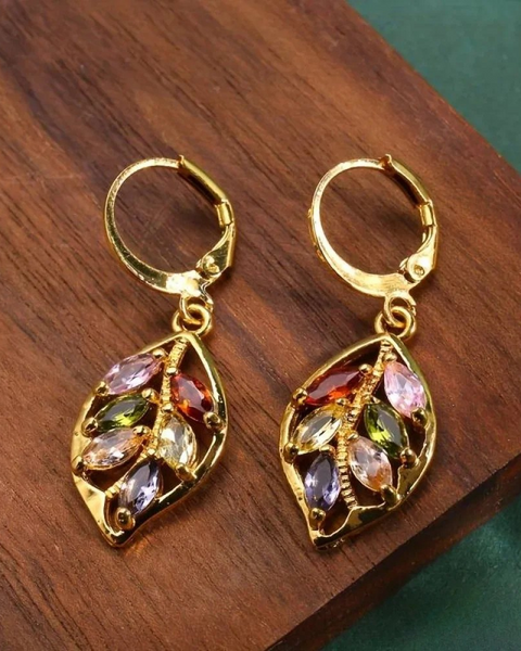 עגילי זהב וינטג' עם זירקוניה צבעונית