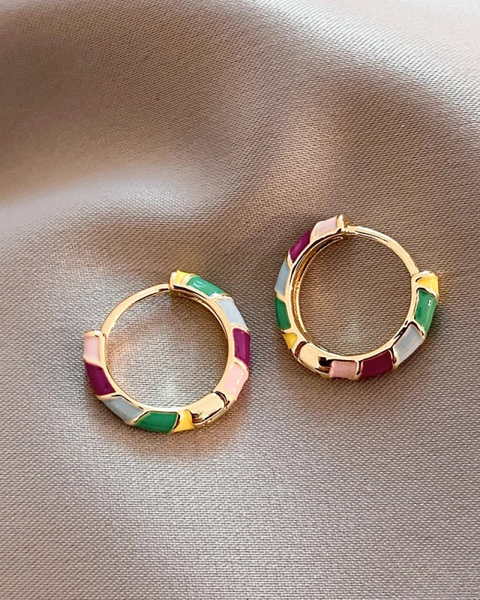 עגילי זהב אלגנטיים עם אמייל צבעוני