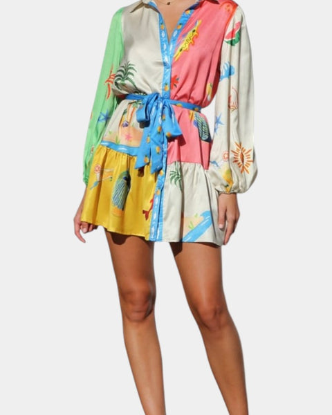 פאלון שמלת מיני מודפסת צבעונית