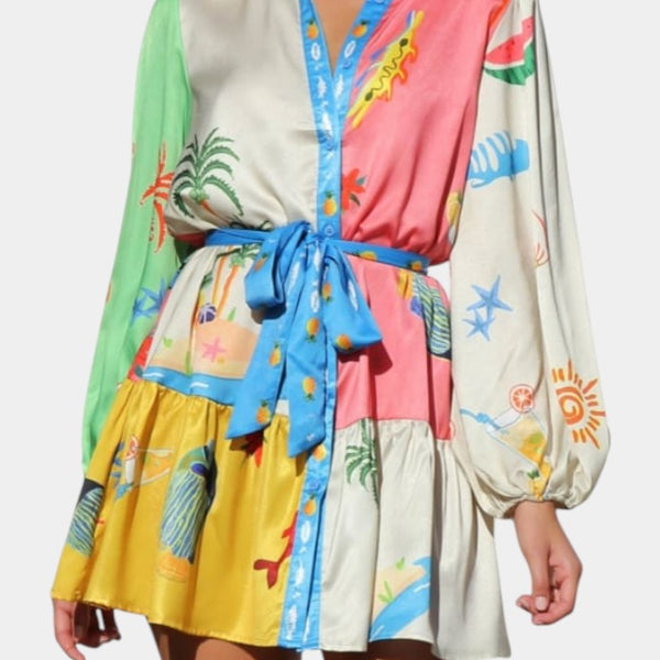 פאלון שמלת מיני מודפסת צבעונית