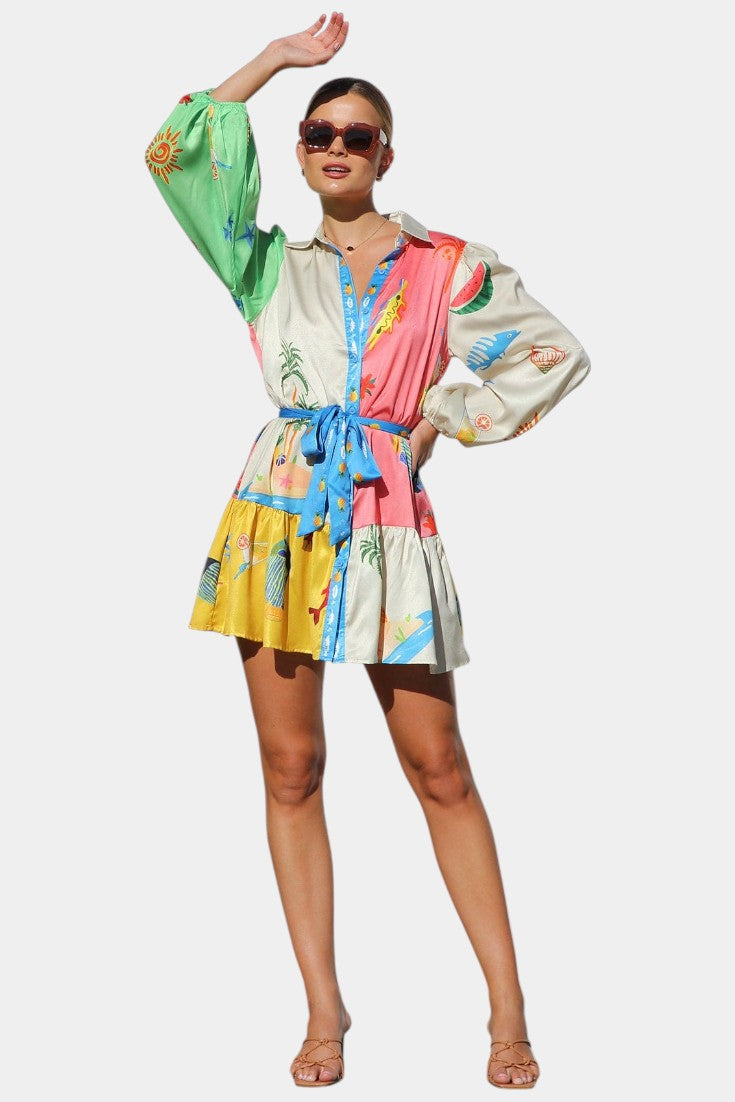 פאלון שמלת מיני מודפסת צבעונית