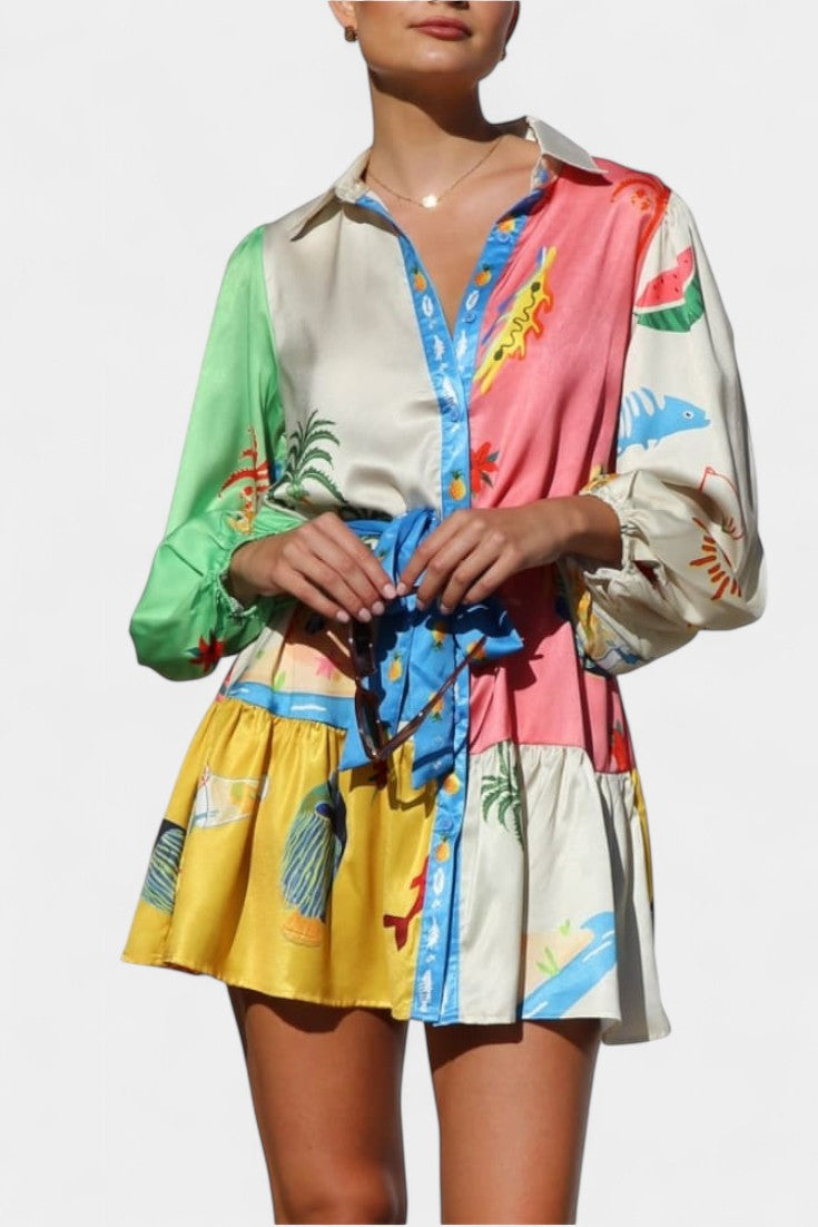 פאלון שמלת מיני מודפסת צבעונית