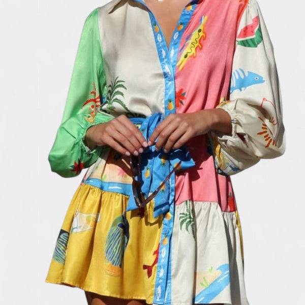 פאלון שמלת מיני מודפסת צבעונית