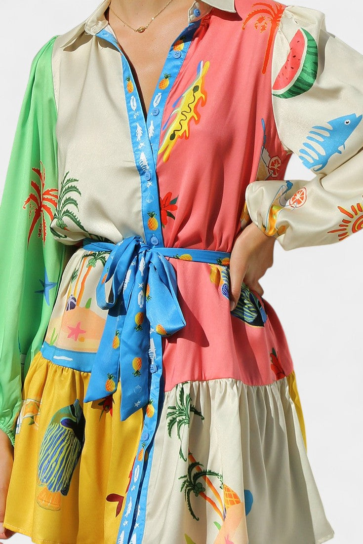 פאלון שמלת מיני מודפסת צבעונית