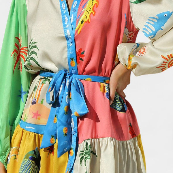 פאלון שמלת מיני מודפסת צבעונית