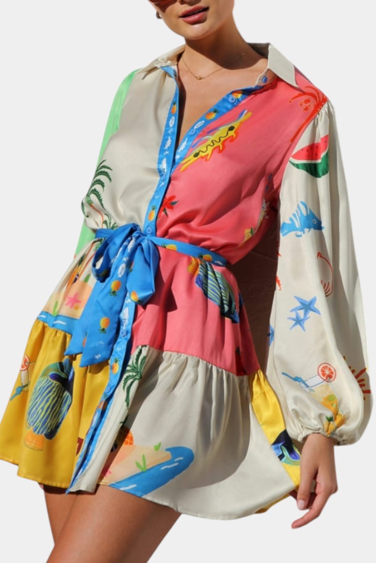 פאלון שמלת מיני מודפסת צבעונית