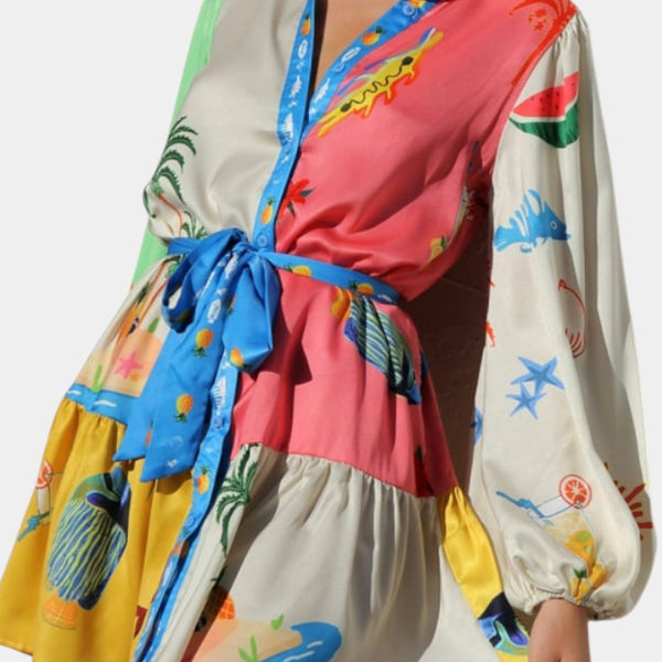 פאלון שמלת מיני מודפסת צבעונית