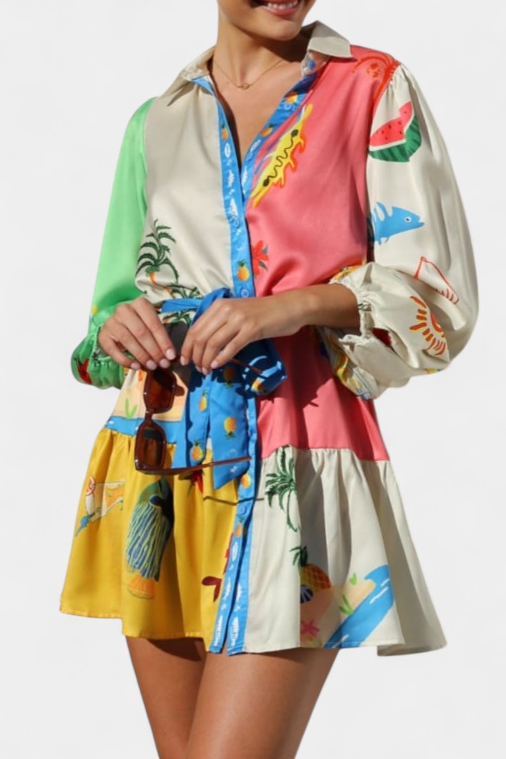 פאלון שמלת מיני מודפסת צבעונית