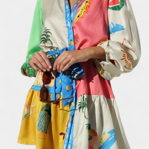 פאלון שמלת מיני מודפסת צבעונית