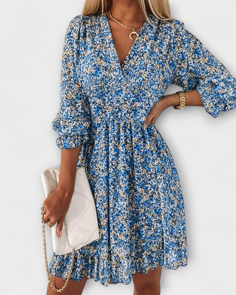 שמלת פרחים עם שרוולים תפוחים לנשים