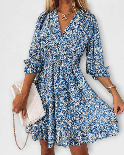 שמלת פרחים עם שרוולים תפוחים לנשים