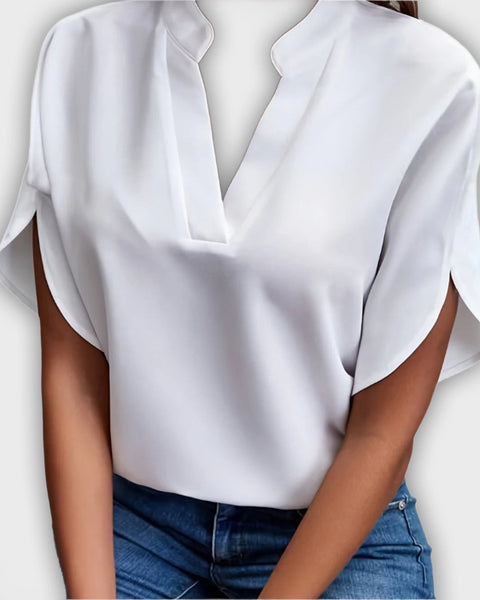 חולצת נשים אלגנטית מכותנה פוליאסטר עם שרוולים קצרים