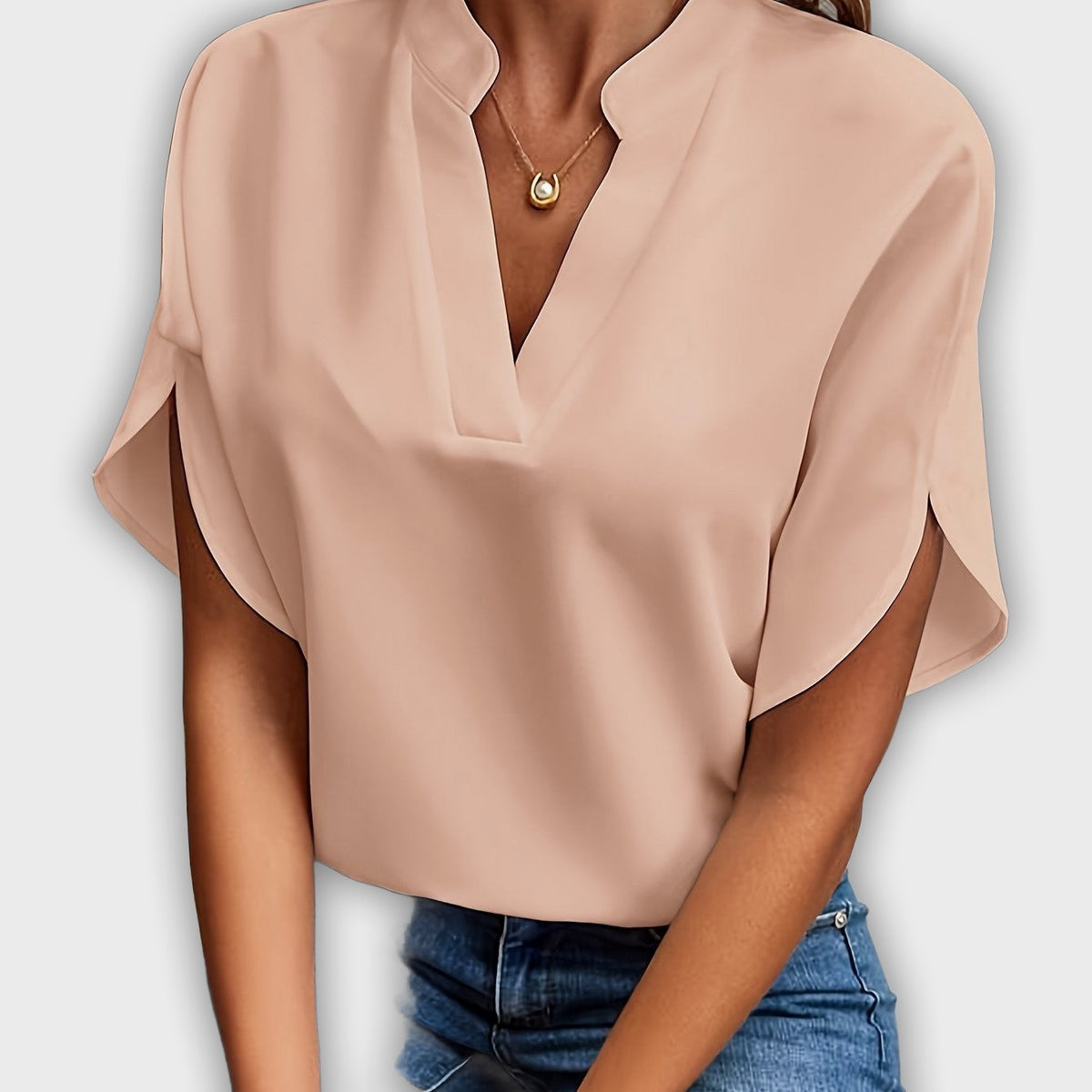 חולצת נשים אלגנטית מכותנה פוליאסטר עם שרוולים קצרים