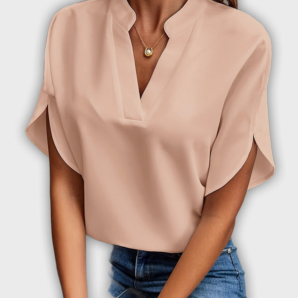 חולצת נשים אלגנטית מכותנה פוליאסטר עם שרוולים קצרים