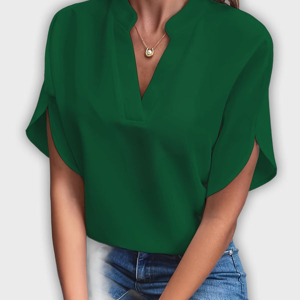 חולצת נשים אלגנטית מכותנה פוליאסטר עם שרוולים קצרים