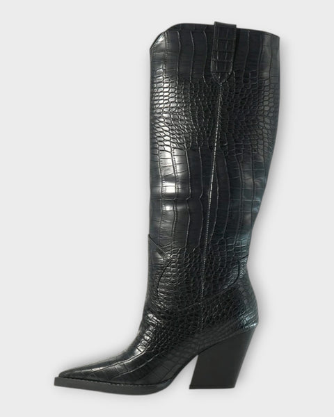 אביטל - מגפי עור בעיצוב קרוקו עם עקב אלגנטי