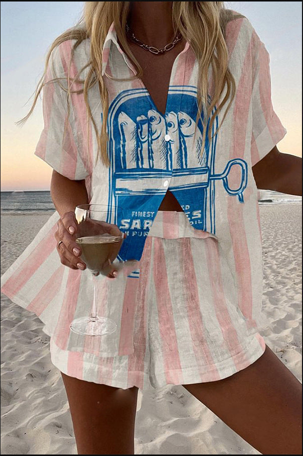 סילבה™ | חליפת לייקרה קצרה עם הדפסת סרדינים