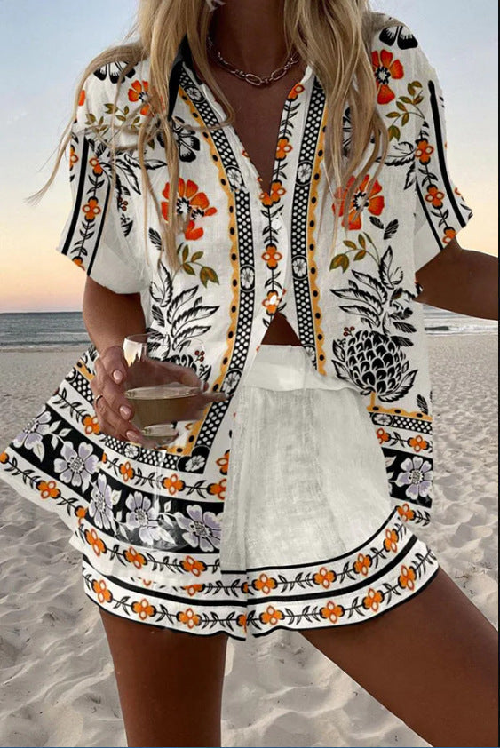 איירלה™ | סט קיץ קצרים מל linen עם הדפס פרחים