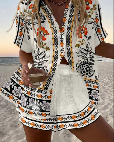 איירלה™ | סט קיץ קצרים מל linen עם הדפס פרחים