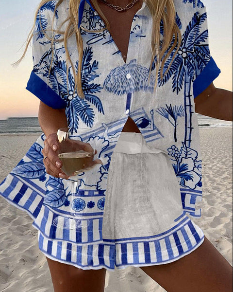 זניקה™ | חליפת לין קצרה עם הדפס דקל