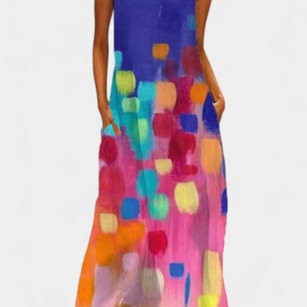 שמלת אננה צבעונית ללא שרוולים עם מחשוף בצורת V