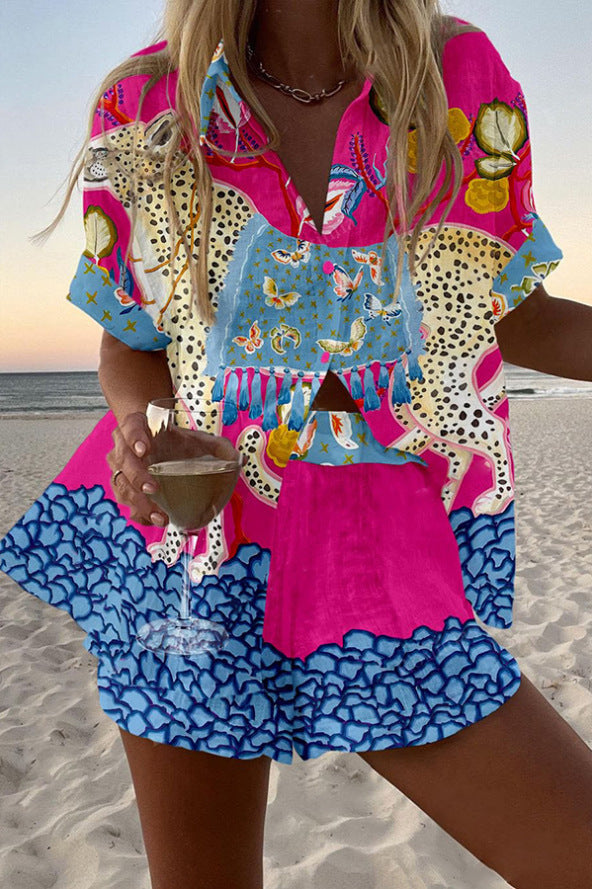 בלינה™ | חליפת לייקרה קצרה עם הדפס פרפרים