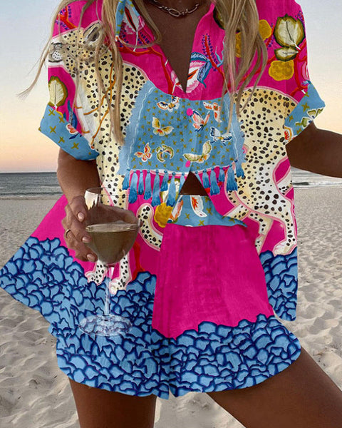 בלינה™ | חליפת לייקרה קצרה עם הדפס פרפרים