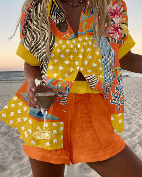 נורליה™ | חליפת לייקרה קצרה עם הדפס נקודות