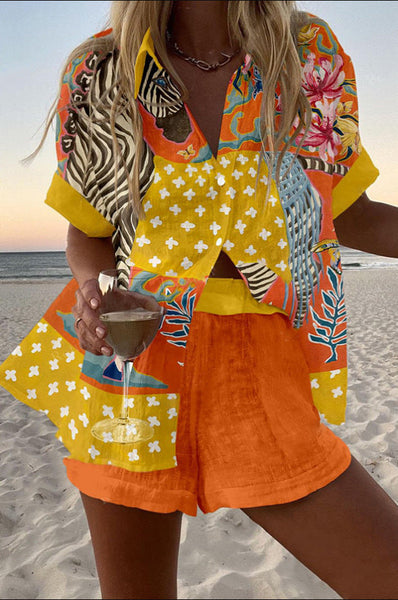 נורליה™ | חליפת לייקרה קצרה עם הדפס נקודות