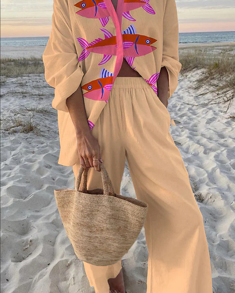 Evalisse™ | סט מצעים עם הדפס דגים ורודים