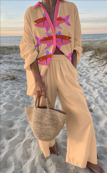 Evalisse™ | סט מצעים עם הדפס דגים ורודים