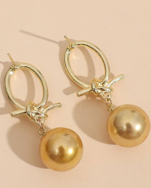 עגילי חישוק זהב עם פנינים - תכשיטי לורה