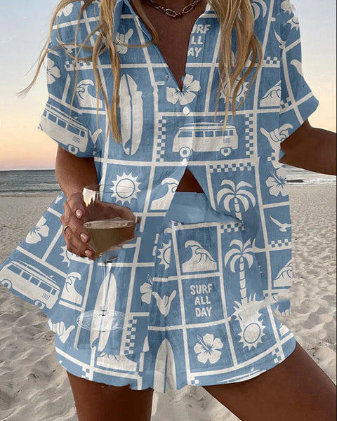 Trenara™ | חליפת לין קצרה עם הדפס קראוון