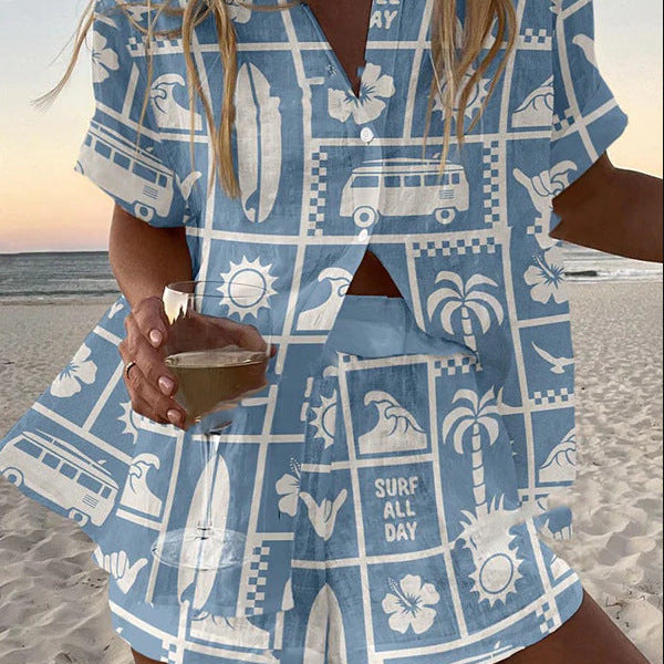 Trenara™ | חליפת לין קצרה עם הדפס קראוון