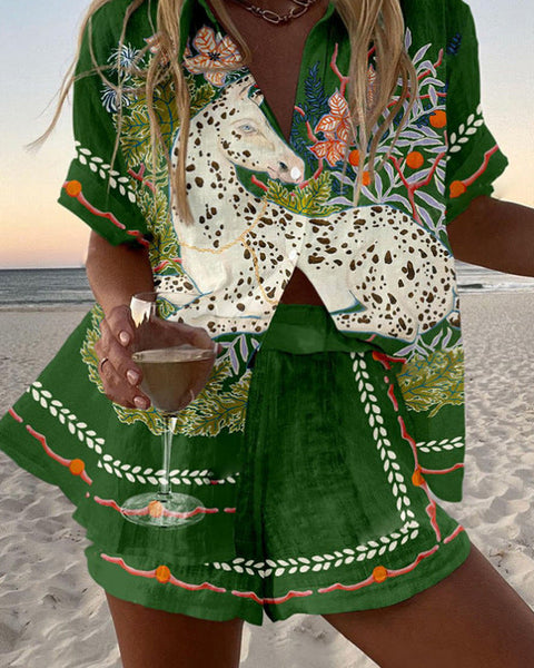 Céphira™ | חליפת לינו קצרה עם הדפס סוסים