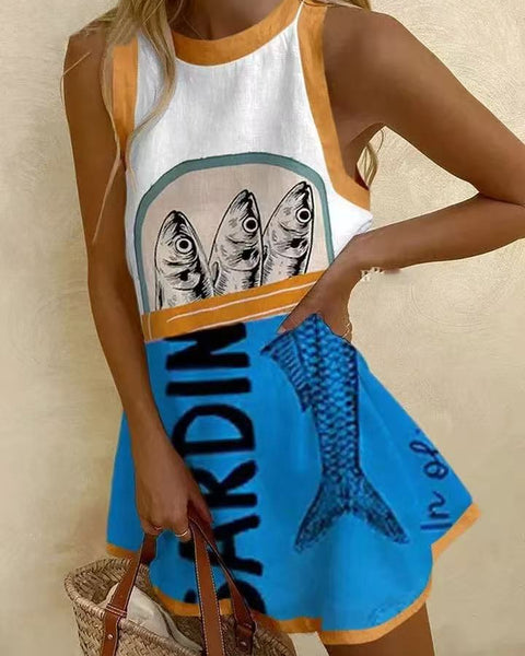 איזוריה™ | שמלה מיניאטורית עם הדפס כחול