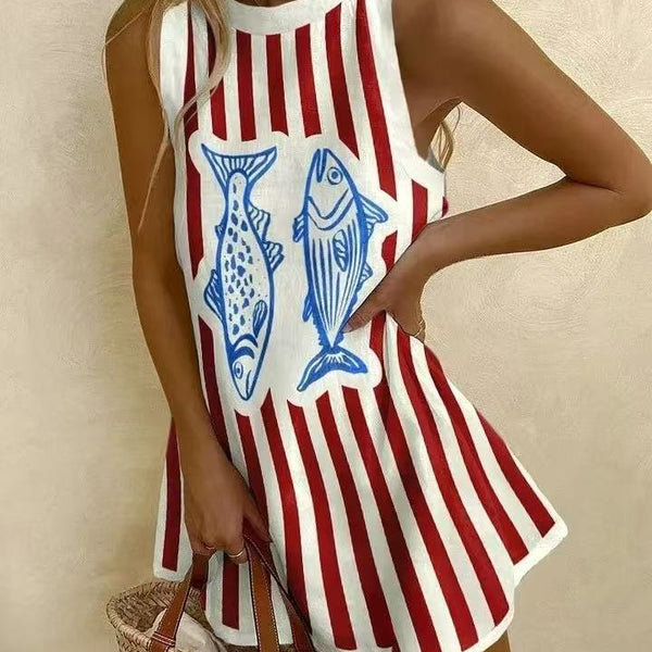 דלרה™ | שמלה מינימלית עם הדפס דגים