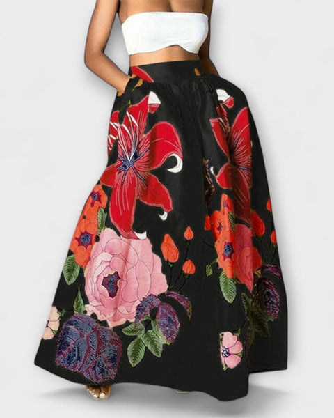 חצאית מקסי גבוה במותן עם דוגמת פרחים