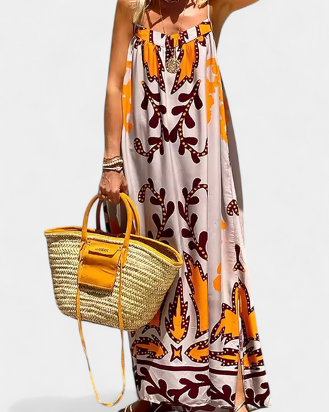 וילמה שמלה עם הדפס טרופי וגב פתוח