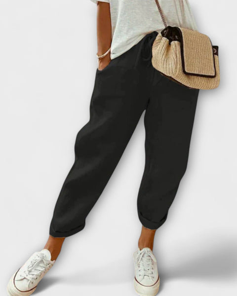 מכנסי פשתן עם גזרה רחבה