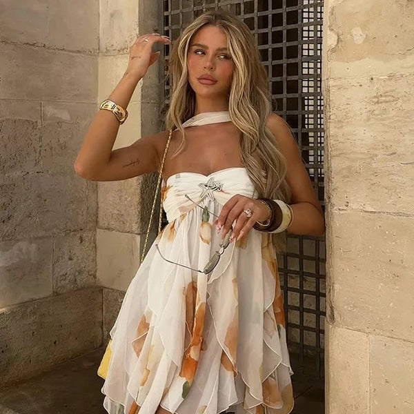 Aonika - שמלת מיני משיפון פרחוני