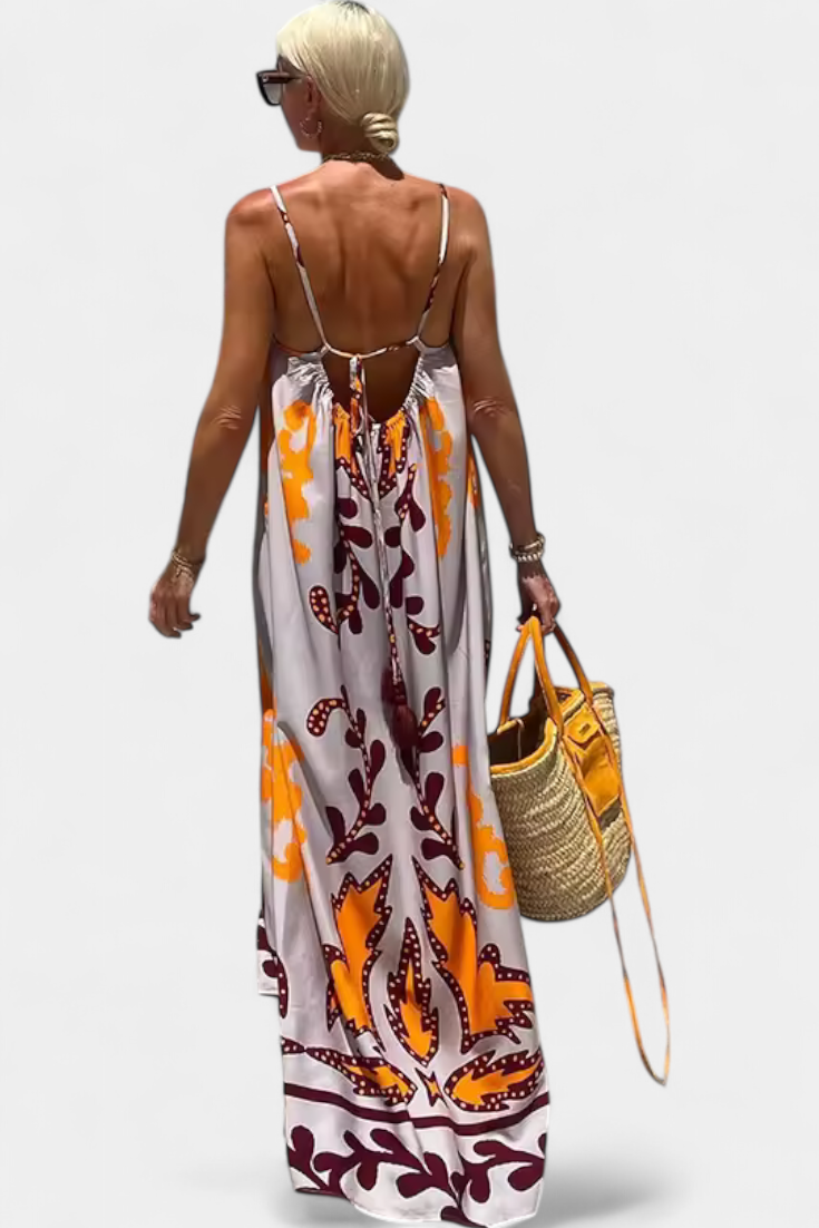 וילמה שמלה עם הדפס טרופי וגב פתוח